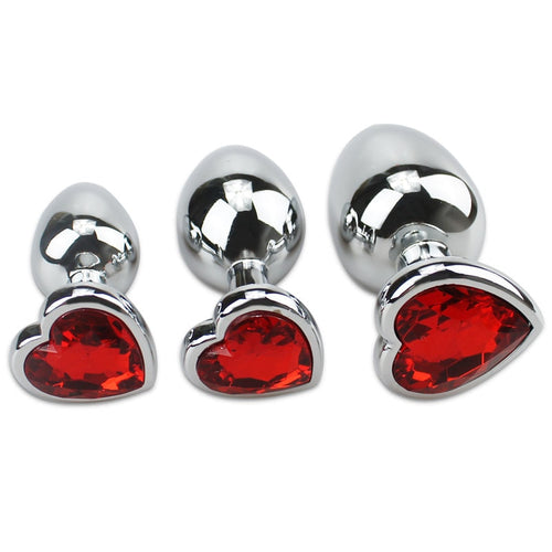 S/M/L Set Red Heart-shaped Stainless Steel Big Anal Plug